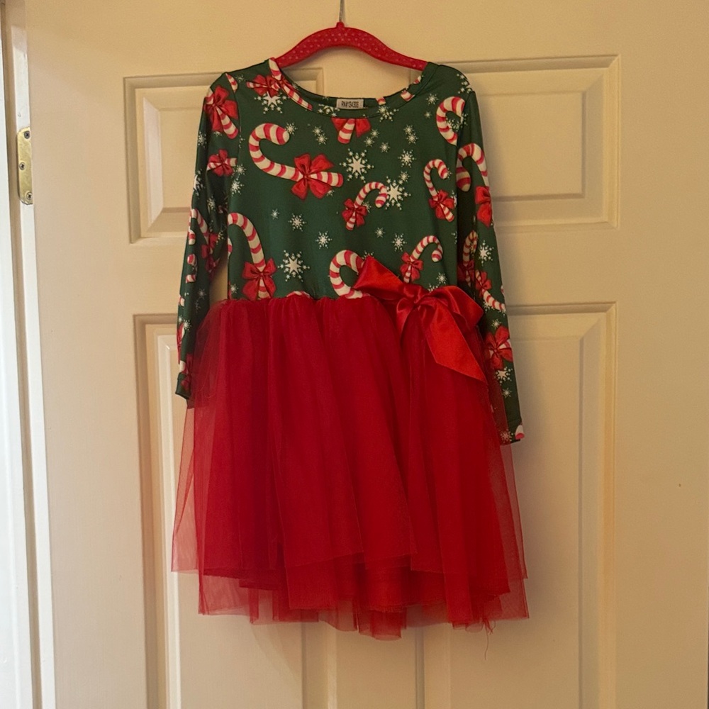 Festive Green and Red Kids Casual Dress